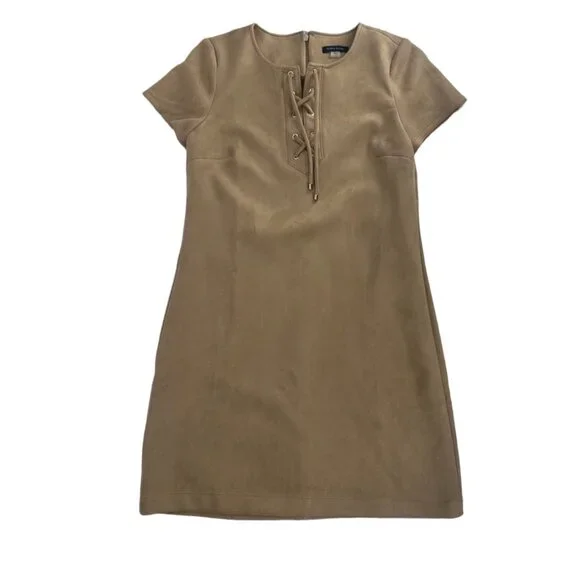 NWT Tommy Hilfiger Camel Faux Suede Lace Up Shift Dress 10 - Picture 2 of 6